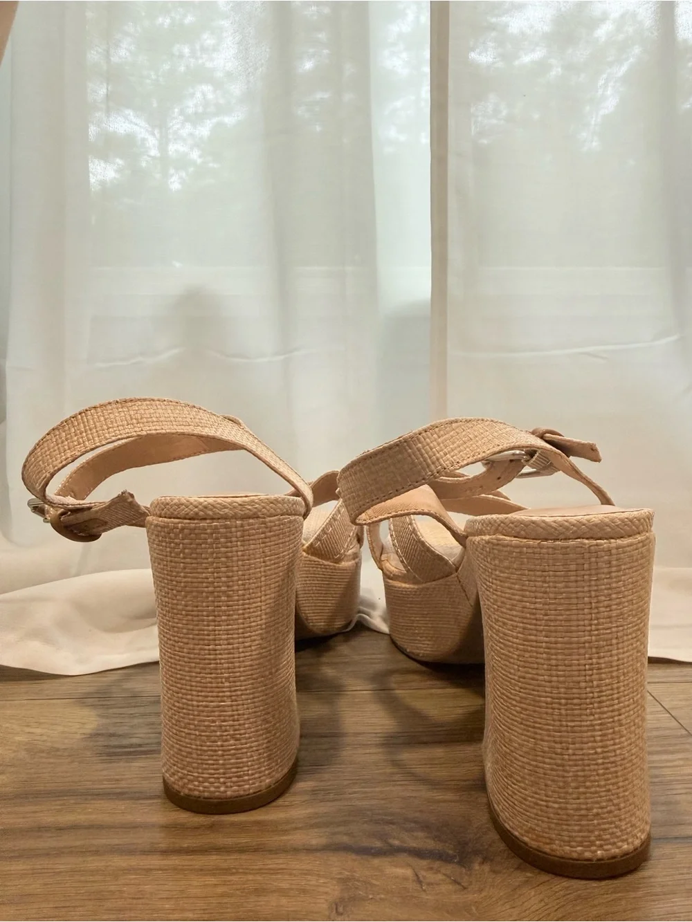 Dolce Vita Beige Woven Platform Sandals with Ankle Strap